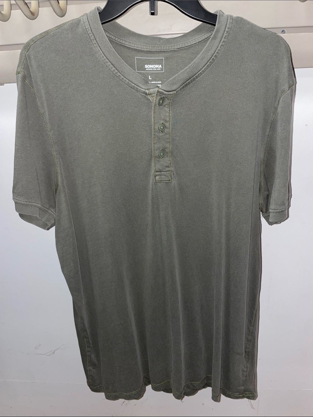 Sonoma Olive Short-Sleeve Henley Tee